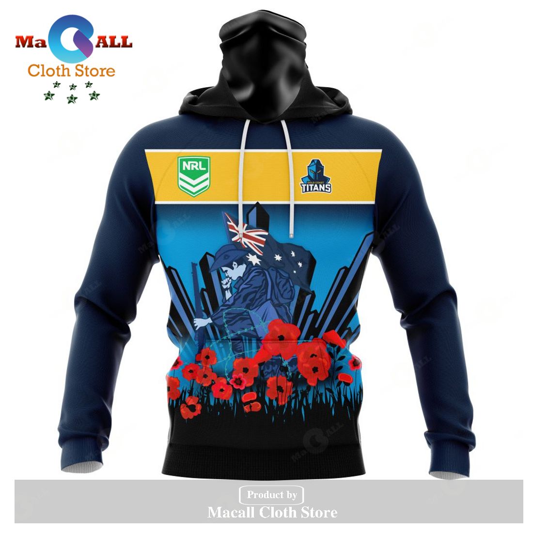 BEST NRL Gold Coast Titans, Specialized Anzac Jersey Concepts 3D Hoodie