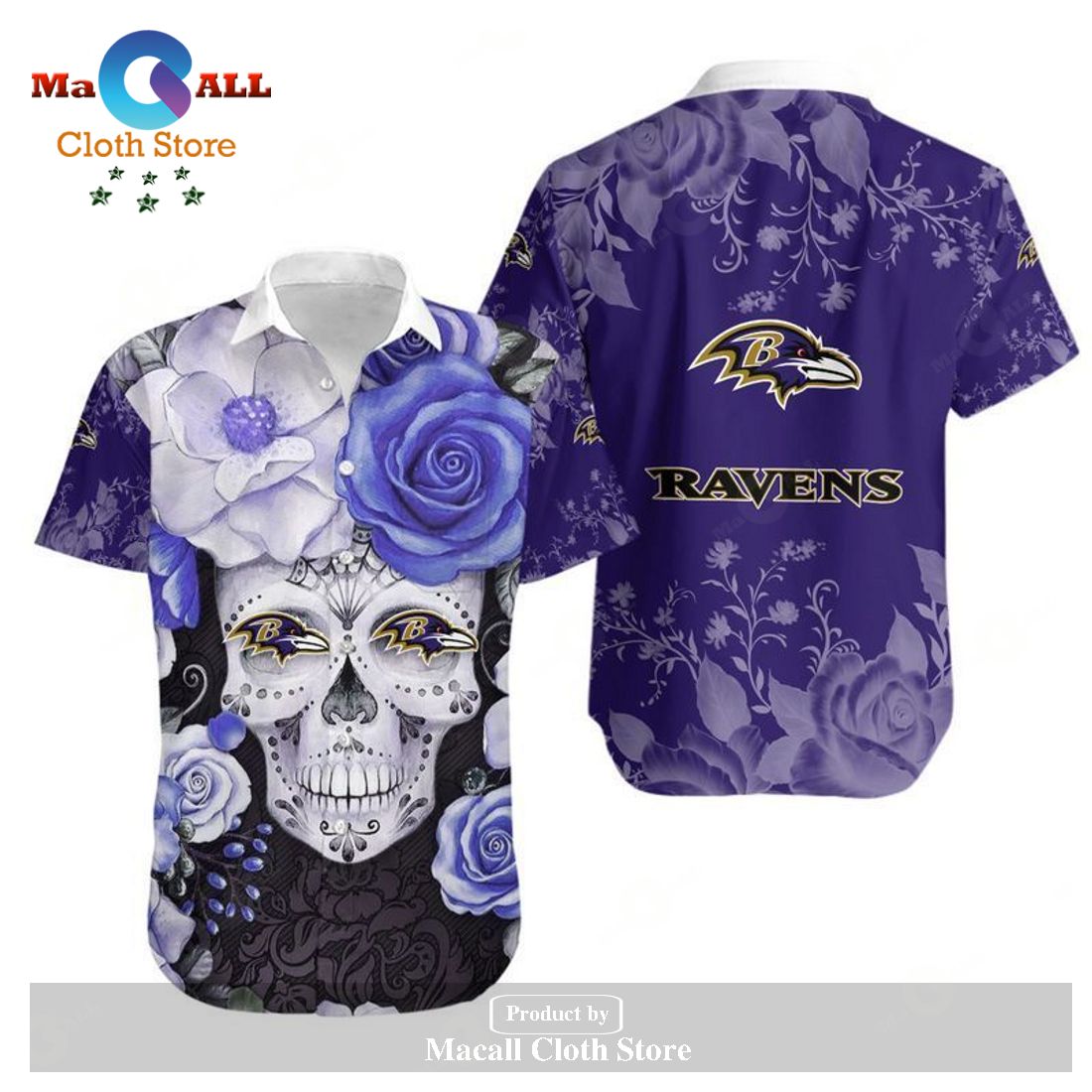 NFL Baltimore Ravens Skull Leaf Halloween Fans Hawaiian Shirt Gift For Men  And Women - Banantees