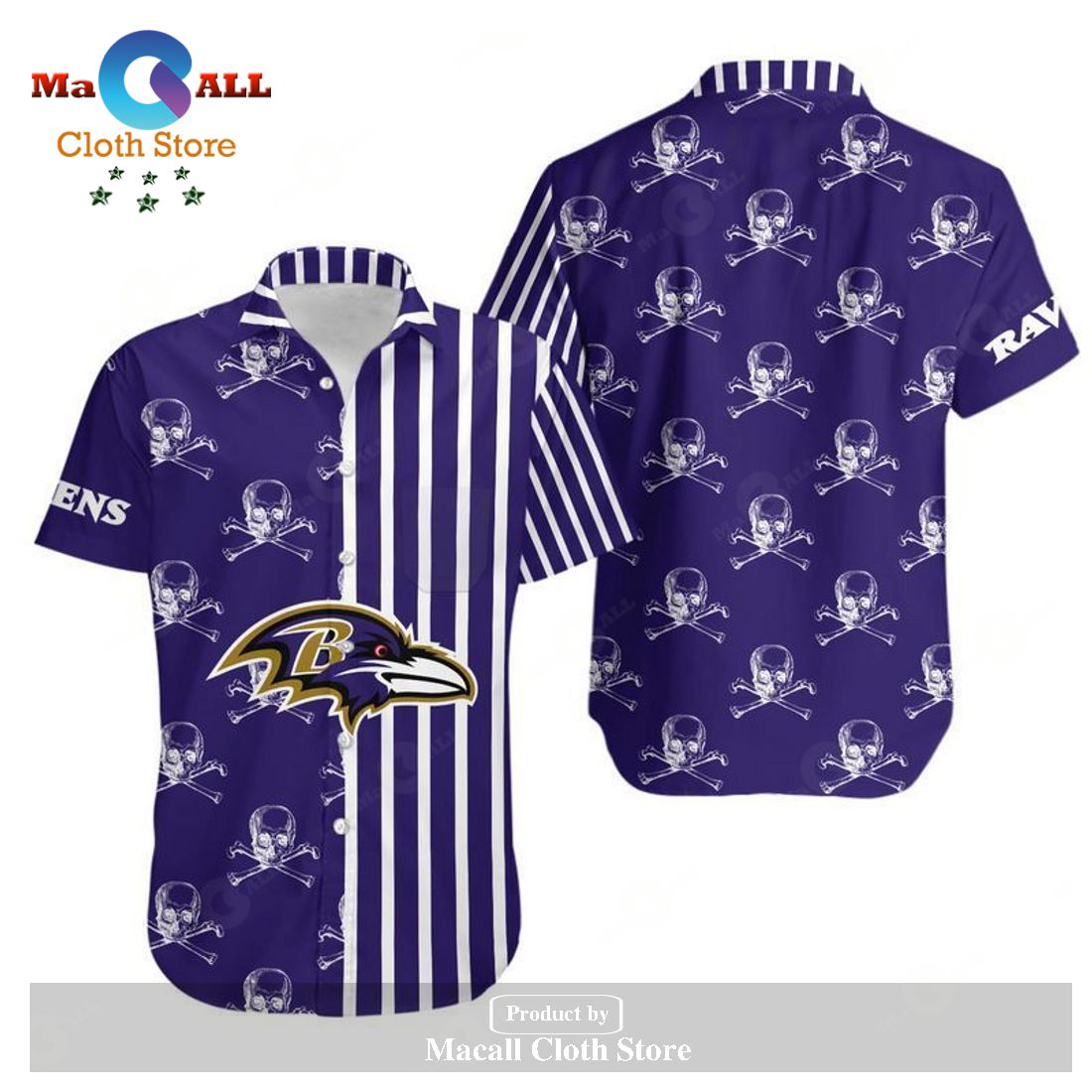 Baltimore Ravens Stripes and Skull Hawaii Shirt and Shorts Summer Collection LIMITED EDITION