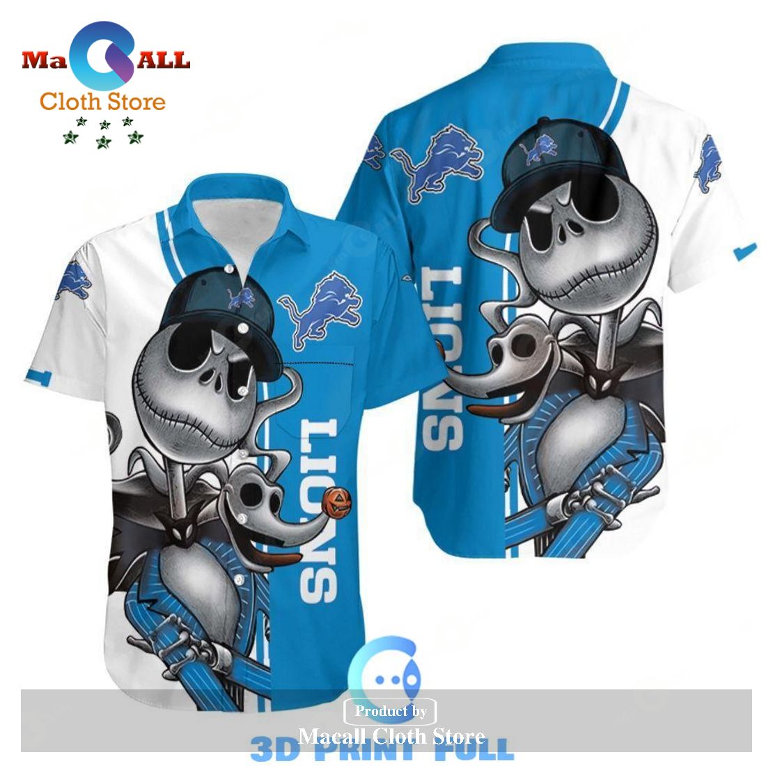 Beach Shirt Detroit Lions Jack Skellington And Zero Hawaiian Shirt ...