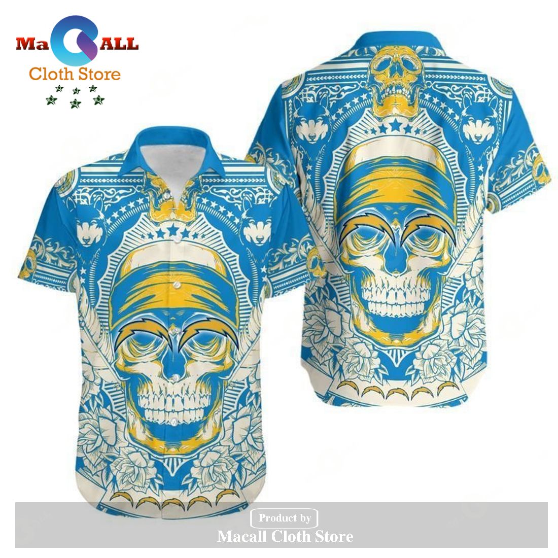 Los Angeles Chargers Skull NFL Gift For Fan Hawaii Shirt and Shorts LIMITED EDITION
