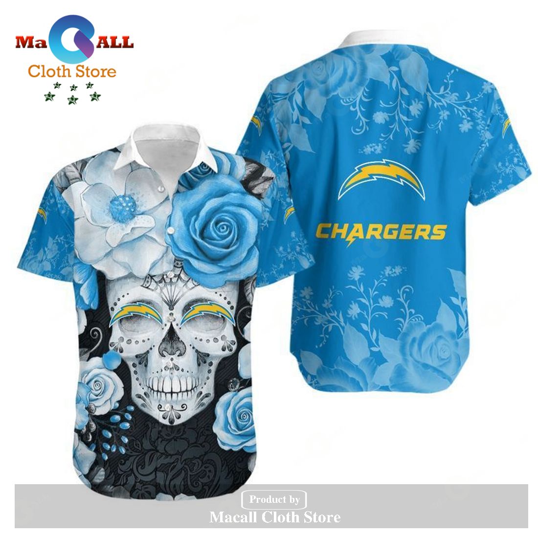 Los Angeles Chargers Skull NFL Gift For Fan Hawaiian Graphic Print Shirt and Short LIMITED EDITION