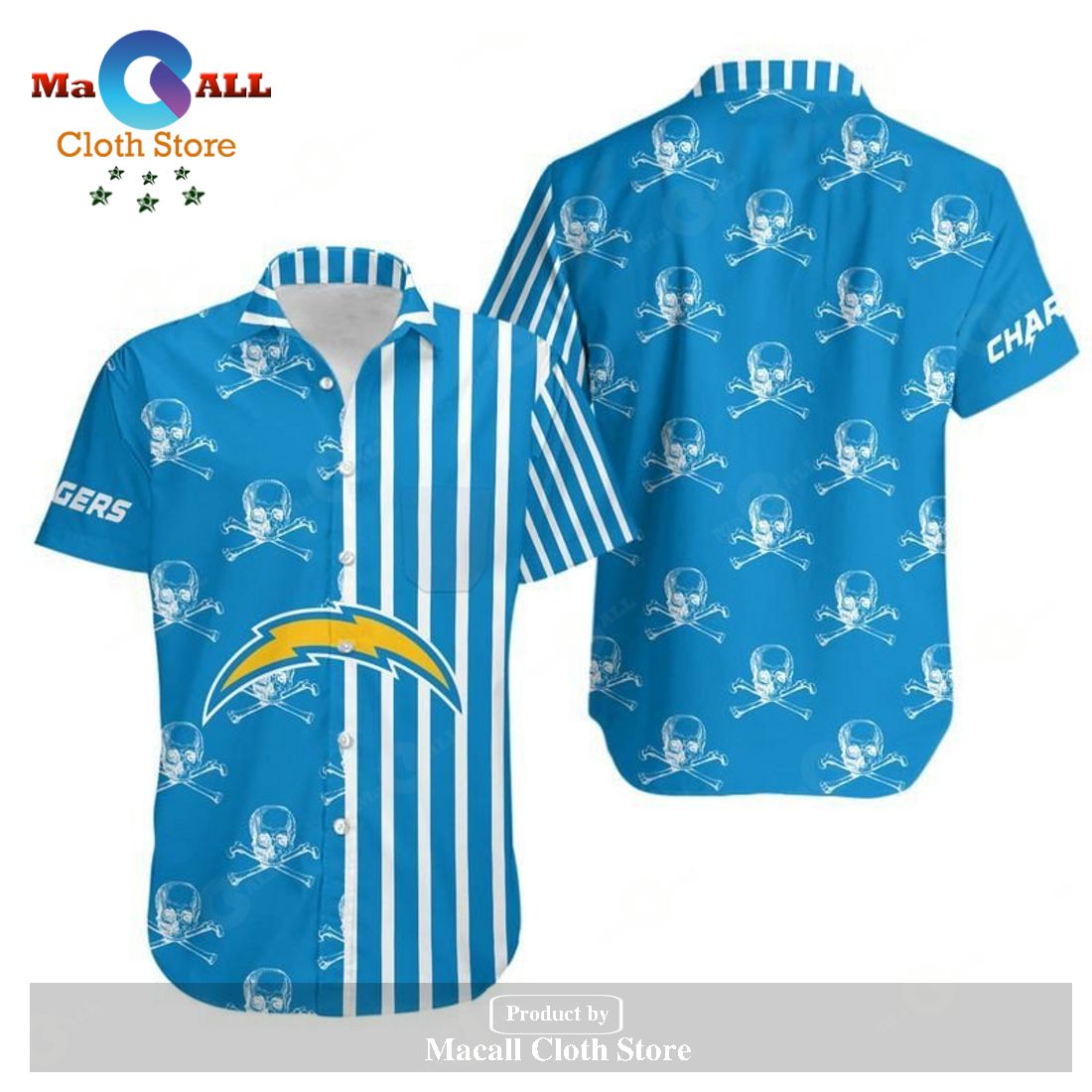 Los Angeles Chargers Stripes and Skull Hawaii Shirt and Shorts Summer Collection LIMITED EDITION