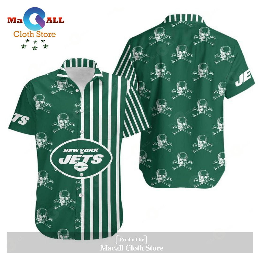 New York Jets Stripes and Skull Hawaii Shirt and Shorts Summer Collect LIMITED EDITION