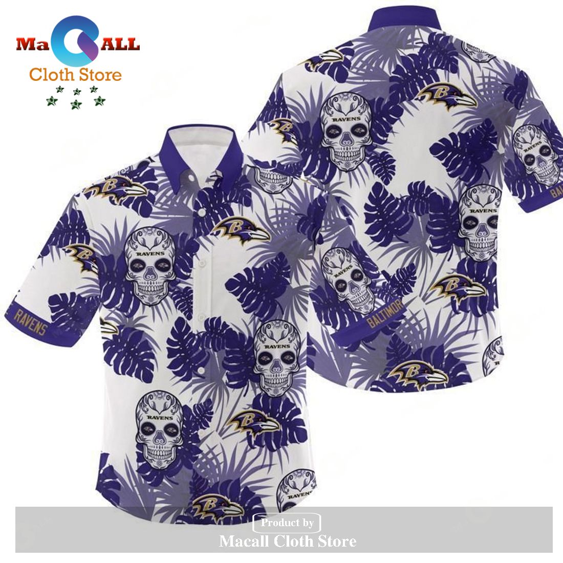 Baltimore Ravens Skull Diamon Halloween Hawaiian Shirt For Fans - Banantees