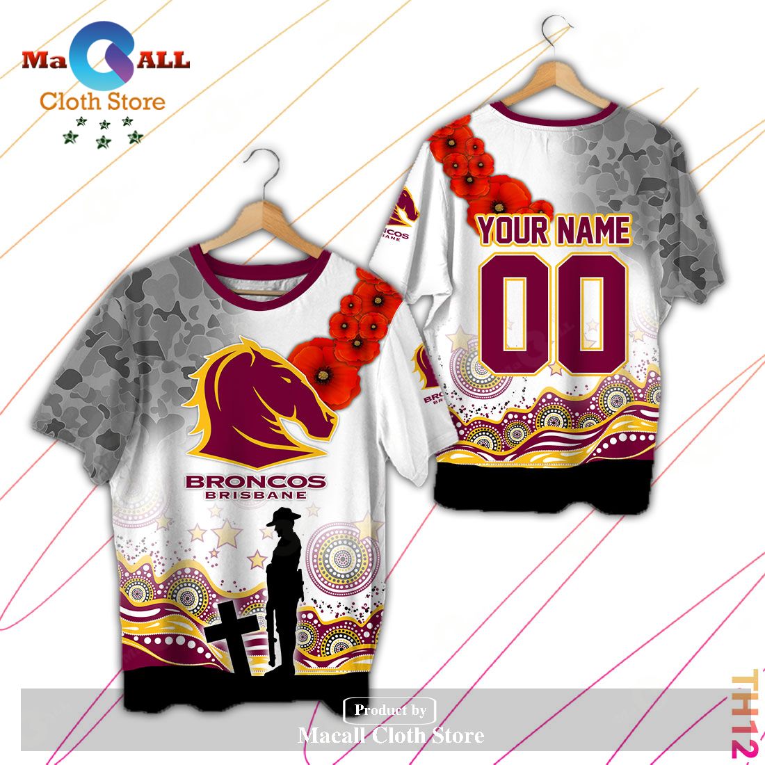 Personalized NRL Brisbane Broncos Anzac Day Hoodie Sweatshirt 3D ...