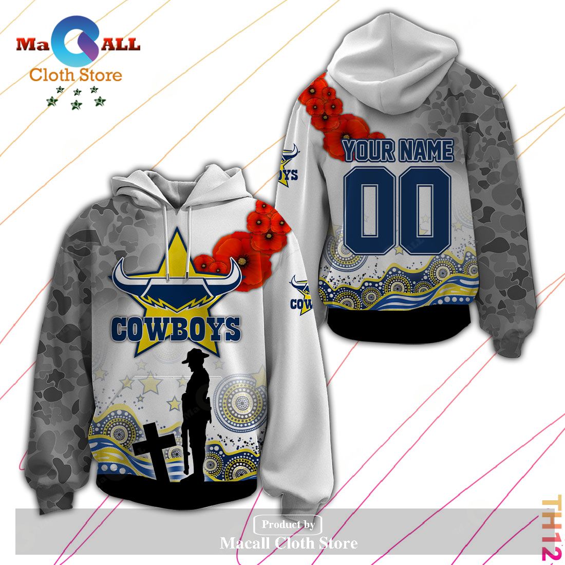 Personalized NRL North Queensland Cowboys Anzac Day Hoodie Sweatshirt 3D LIMITED EDITION