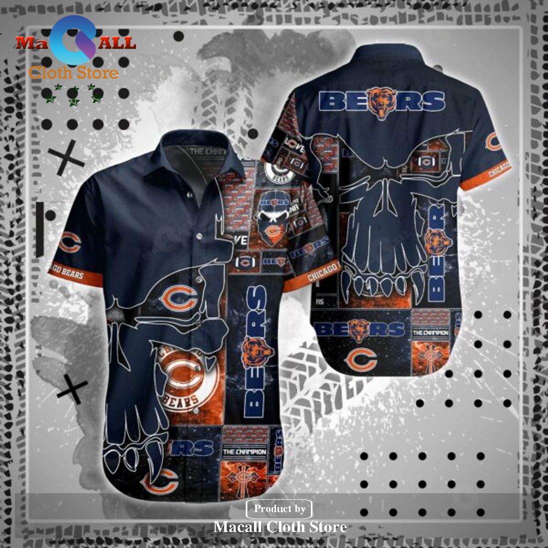 NFL Chicago Bears Hawaiian Style Shirt Short SKull All over print LIMITED EDITION