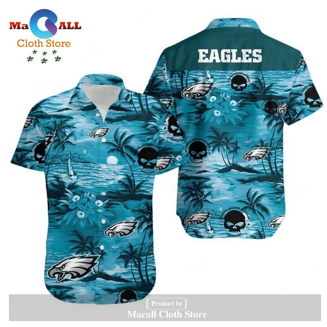 Philadelphia Eagles NFL Football Hawaiian Graphic Print Short Sleeve Shirt and Short LIMITED EDITION