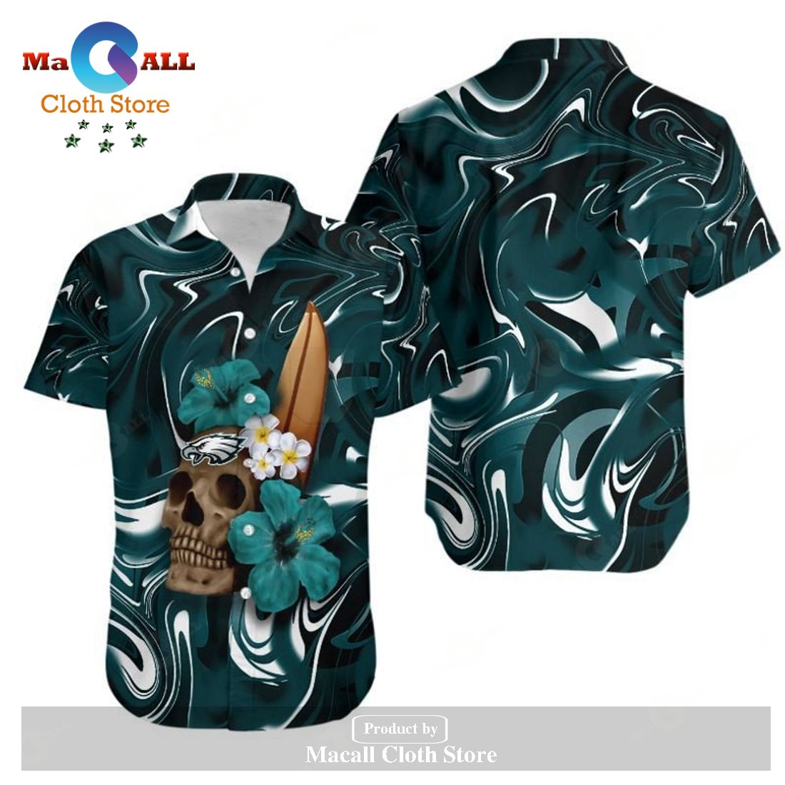 Philadelphia Eagles Skull and Hibiscus Flower NFL Gift For Fan Hawaiian Shirt and Short LIMITED EDITION