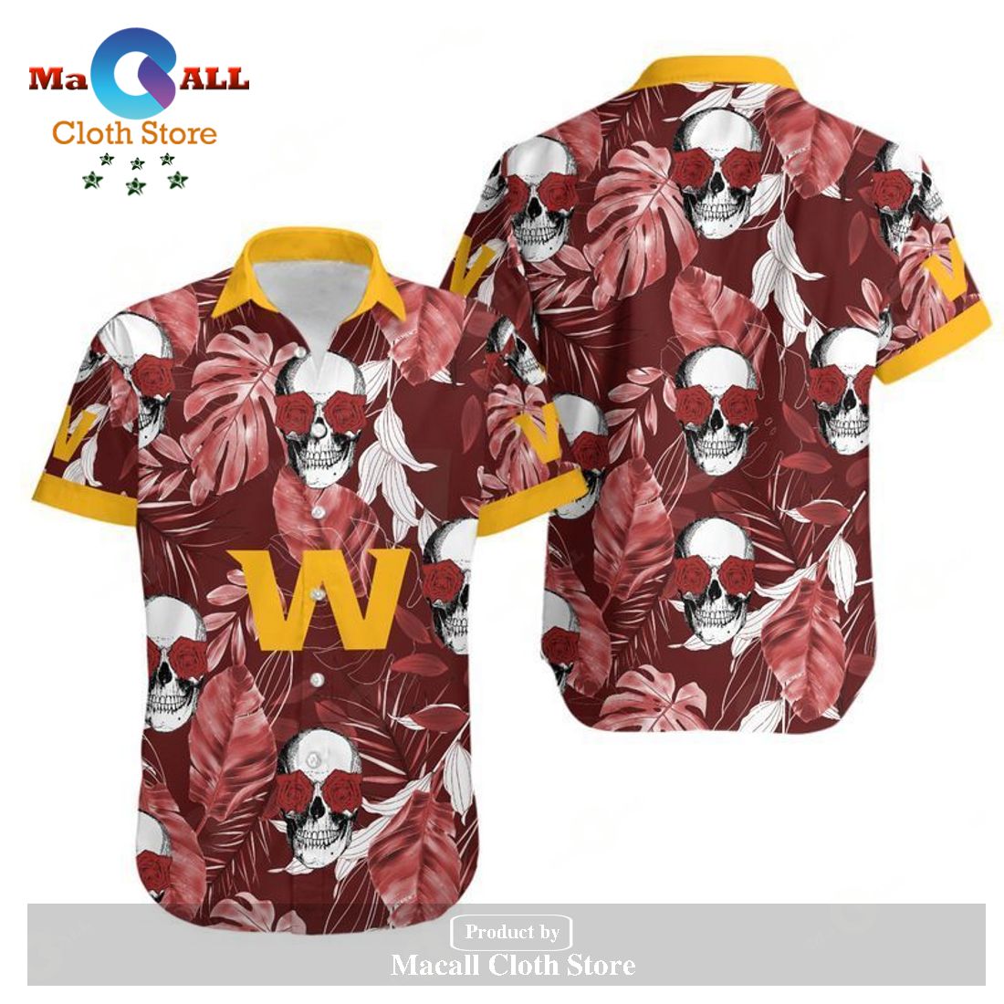 Washington Football Team Coconut Leaves And Skulls Hawaii Shirt LIMITED EDITION