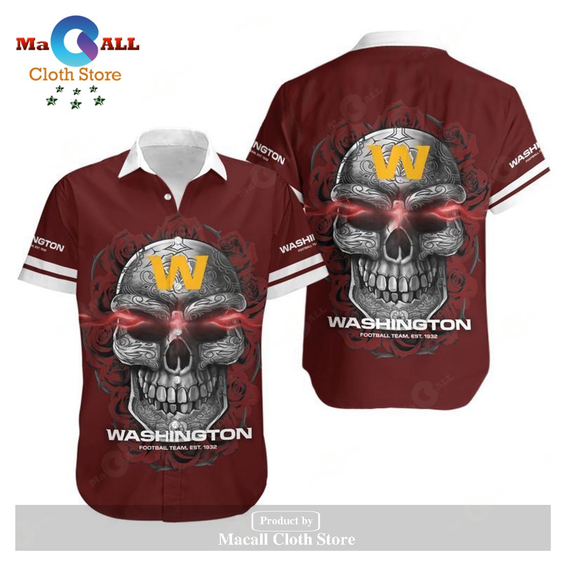 Washington Football Team Sugar Skull NFL Gift For Fan Hawaiian Graphic LIMITED EDITION