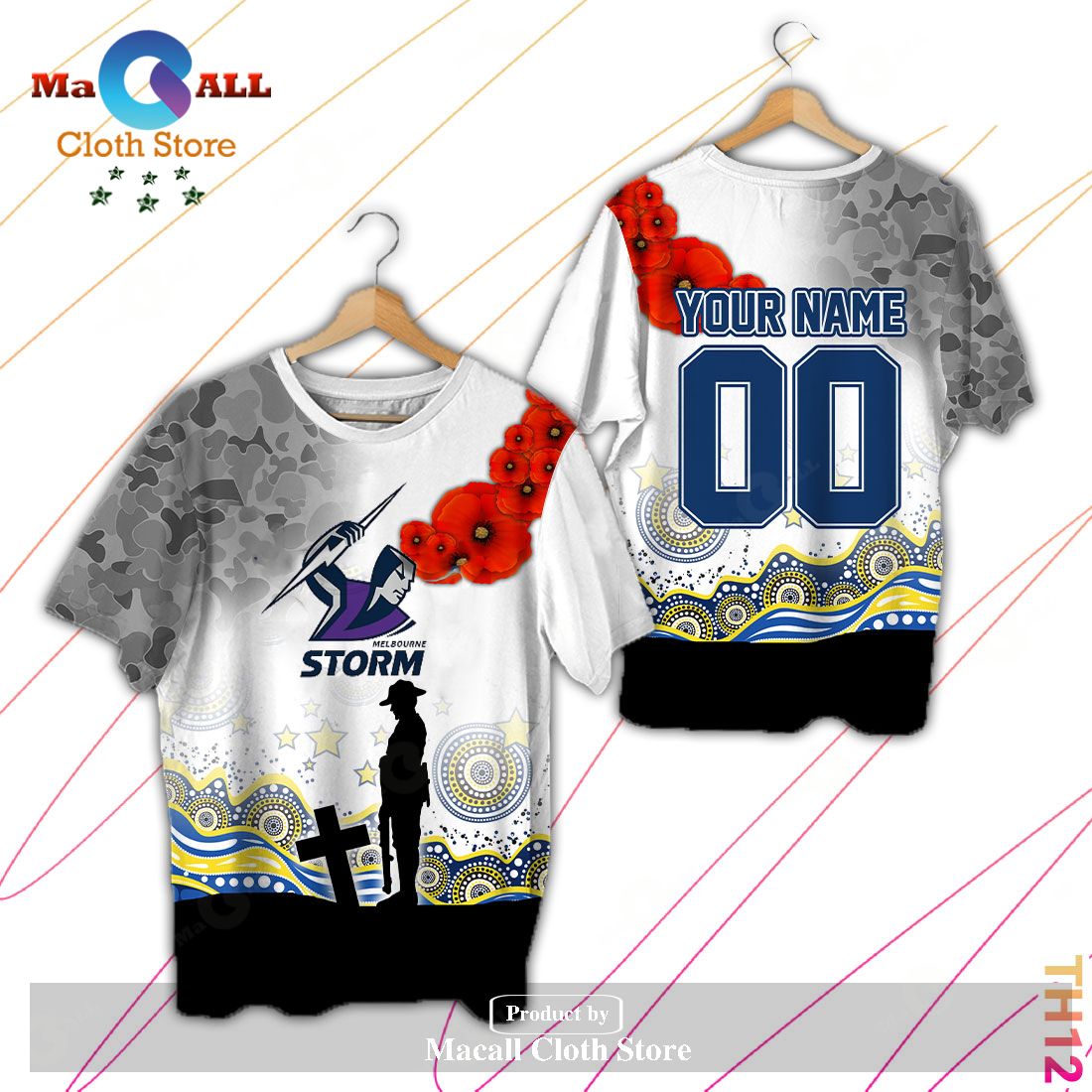 NRL Melbourne Storm Custom Name Number 2023 ANZAC Jersey T-Shirt