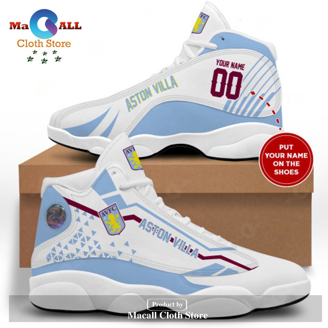 Aston villa Personalized Air Jordan 13 Sneakers Sport Gift Shoes For Fan POD Design