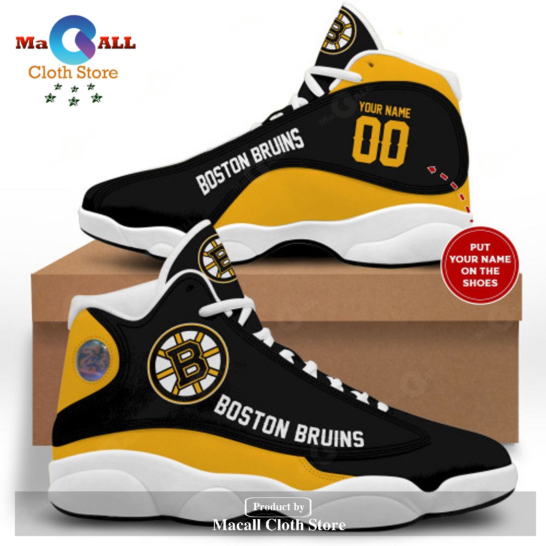 Boston Bruins Personalized Air Jordan 13 Sneakers Gift Shoes For Fan POD Design