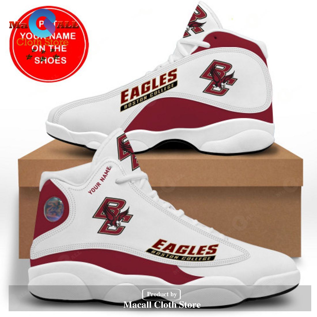 Boston College Eagles Personalized Air Jordan 13 Sneakers Sport Gift Shoes For Fan POD Design