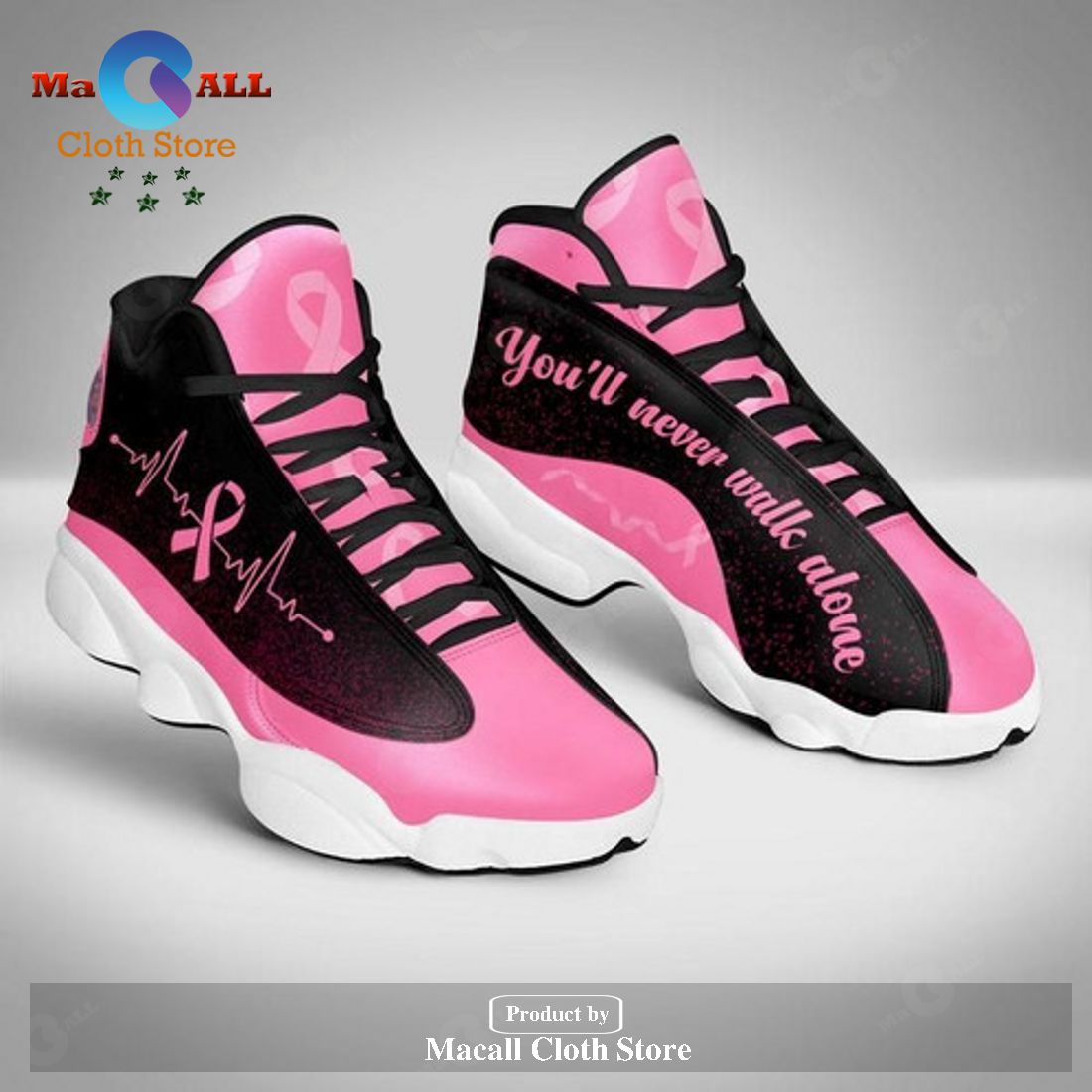 BREAST CANCER YOULL NEVER WALK ALONE AIR JORDAN 13 SNEAKERS Gift Shoes For Fan POD Design