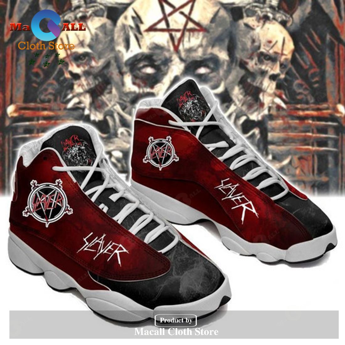 SLAYER ROCK BAND form AIR Jordan 13 Sneakers  Gift Shoes For Fan POD Design