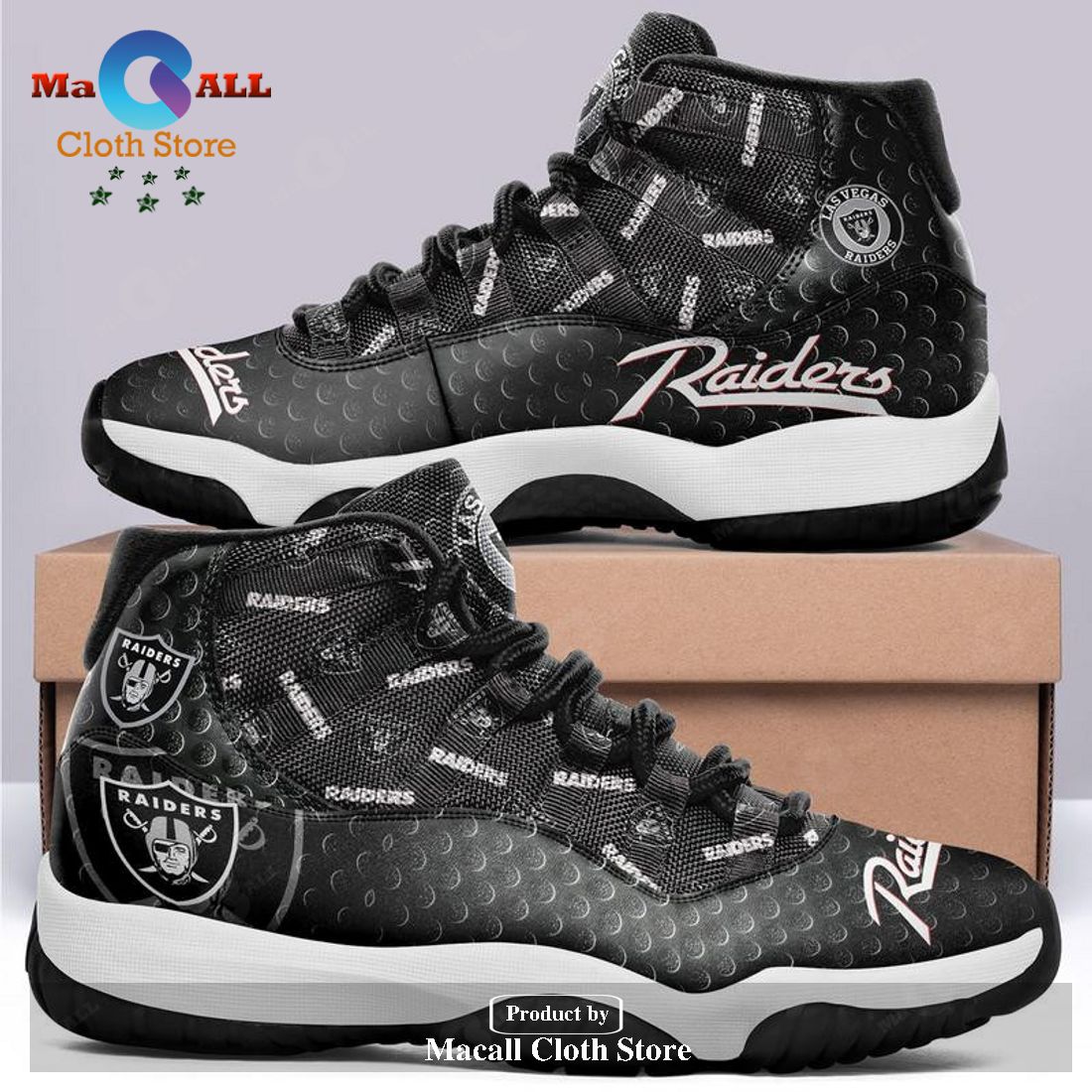 Las Vegas Raiders Air Jordan 11 Sneakers Shoes Hot 2023 Gifts For Men Women POD Design – N821