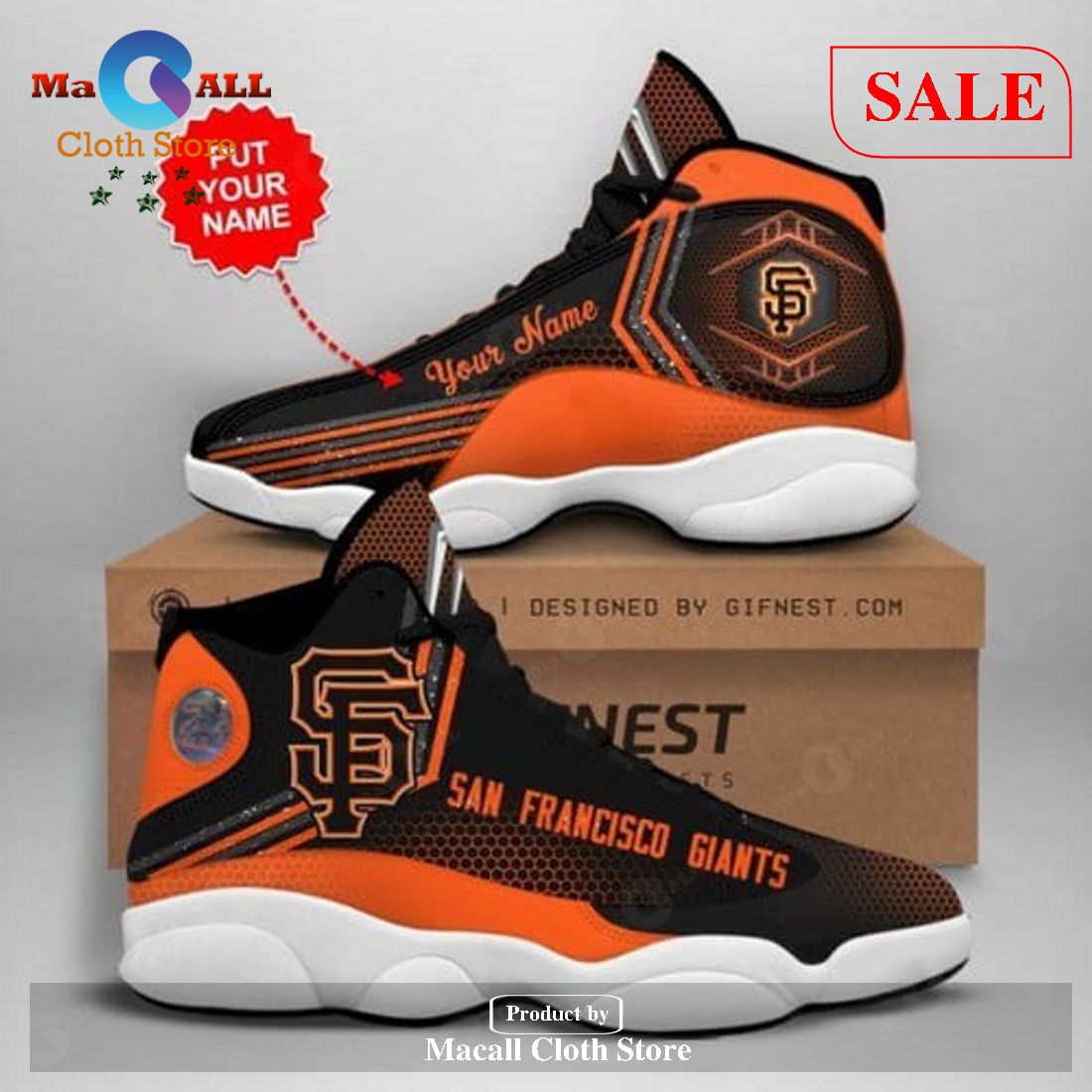 Personalized San Fransico Giants Air Jordan 13 Personalized, Air Jordan 13 Shoes Sneaker Sport Team Shoes Gift For Fan POD Design