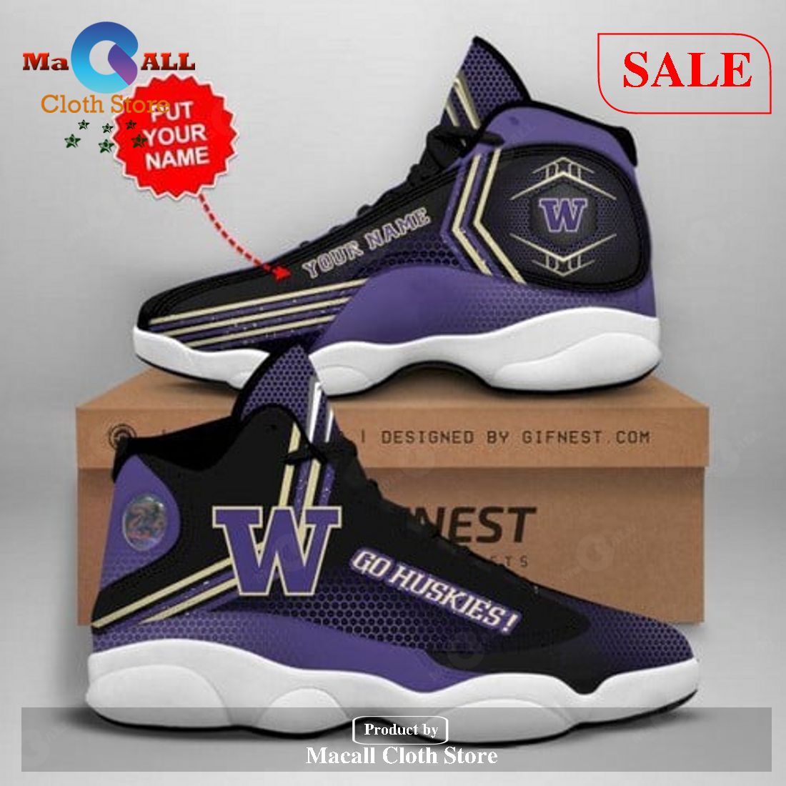 Personalized Washington Huskies Air Jordan 13 Shoes Sneaker Sport Team Shoes Gift For Fan POD Design