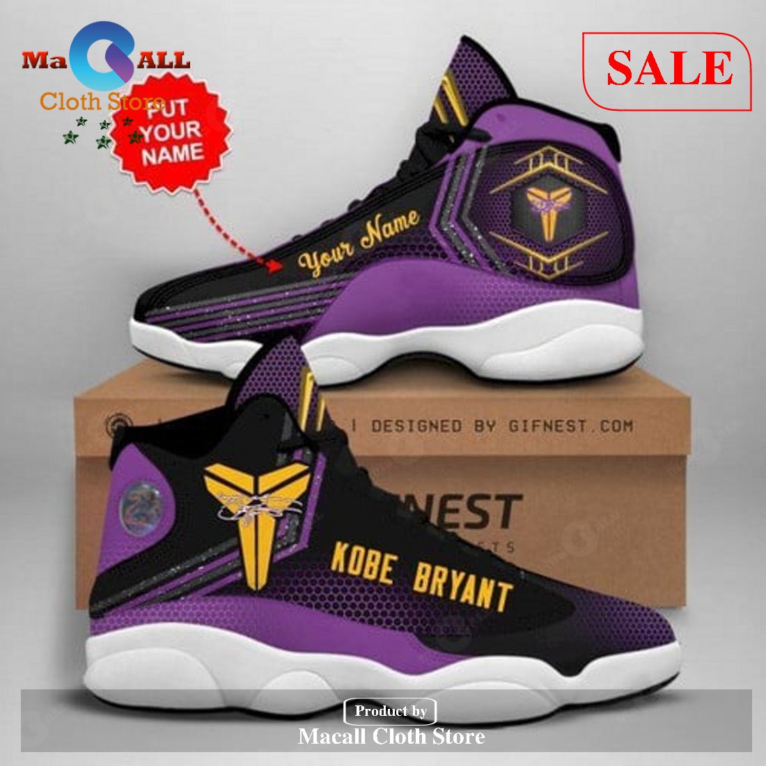 Personalized Your Name Kobe Bryant Larkers Shoes ,Air Jordan 13 Shoes Sneaker Sport Team Shoes Gift For Fan POD Design