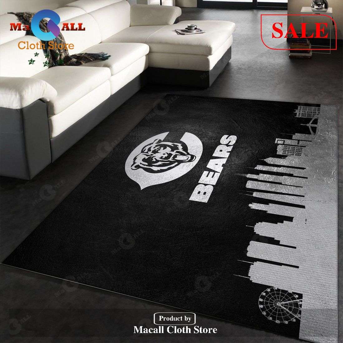 [SALE] Chicago Bears Skyline NFL Team Logos Area Rug, Living Room Rug, Christmas Gift – Indoor Outdoor Rugs