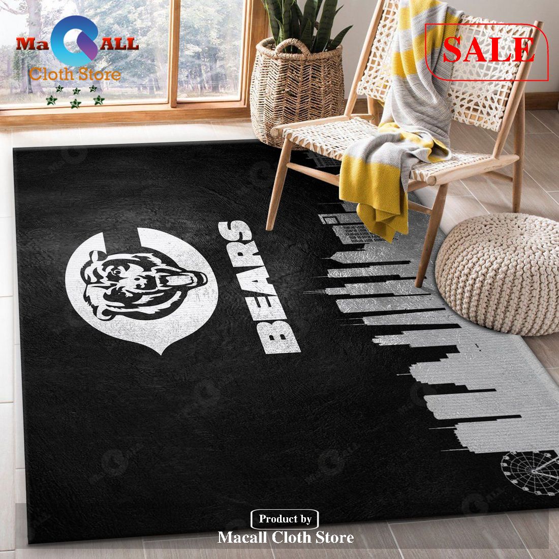 [SALE] Chicago Bears Skyline NFL Team Logos Area Rug, Living Room Rug, Christmas Gift – Indoor Outdoor Rugs