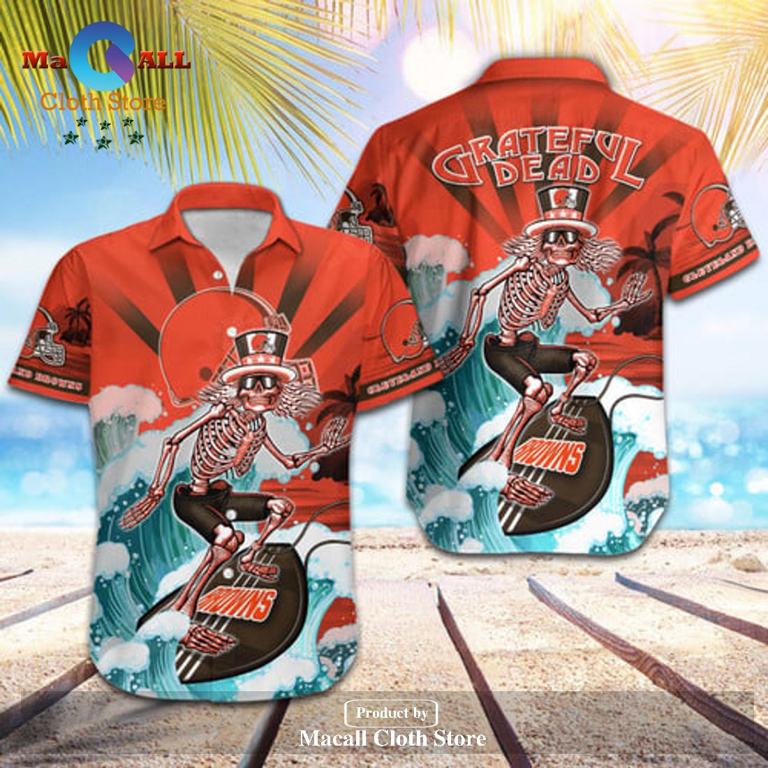 Cleveland Browns NFL Skateboarding Skull Collection Hawaiian Shirt and Short LIMITED EDITION