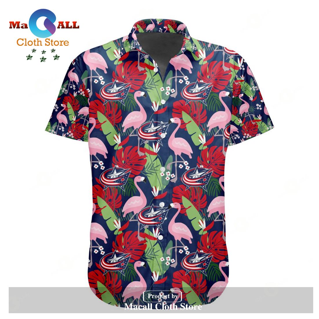 NHL Columbus Blue Jackets Crane Bird Special Design Button Hawaiian ...