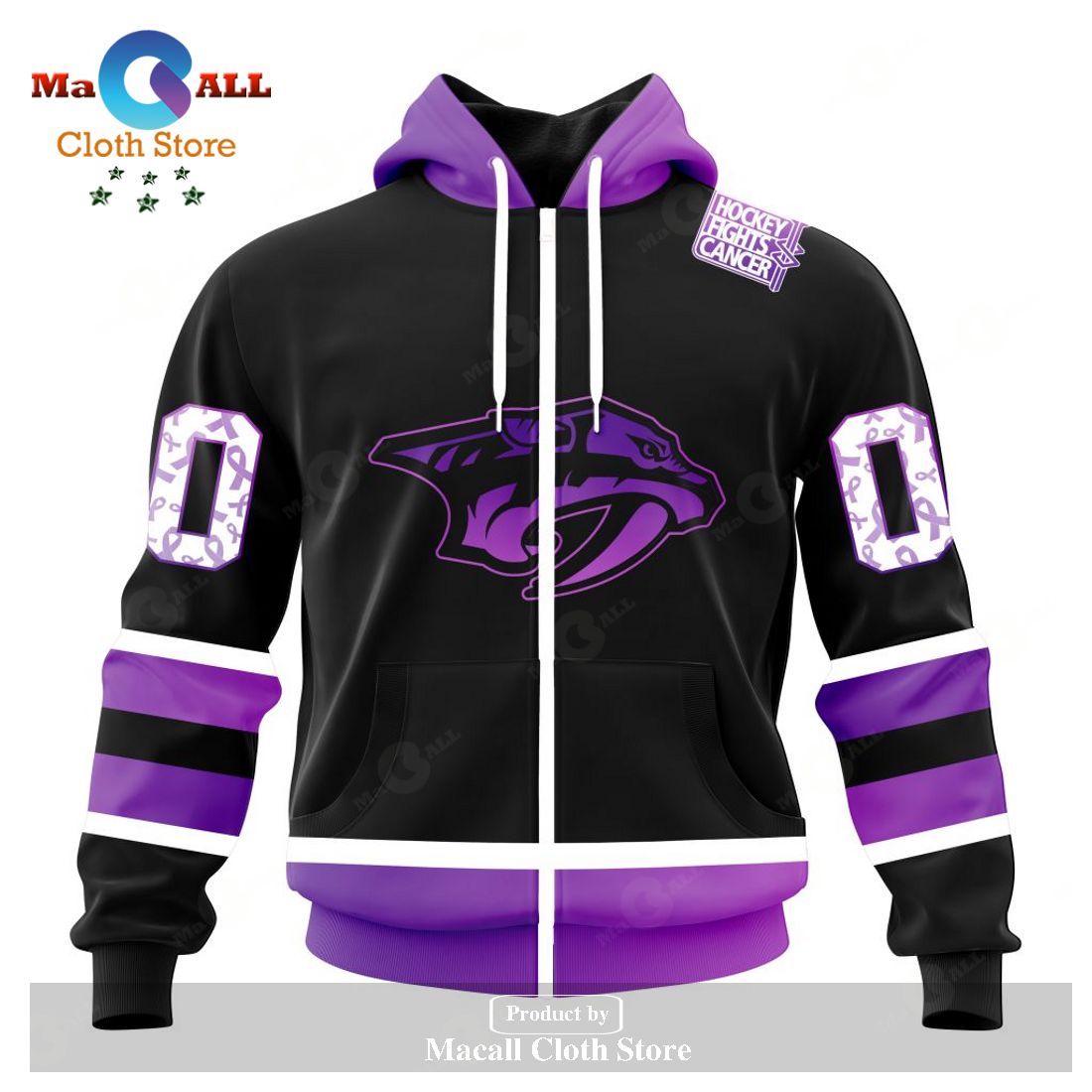 Personalized NHL Nashville Predators Special Black Hockey Fights Cancer Kits New Version Hoodie Sweatshirt 3D