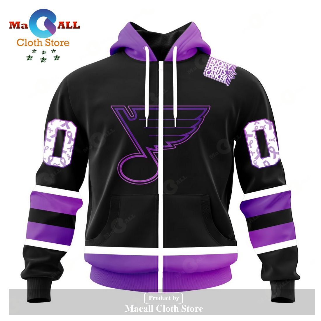 Personalized NHL St. Louis Blues Special Black Hockey Fights Cancer Kits New Version Hoodie Sweatshirt 3D