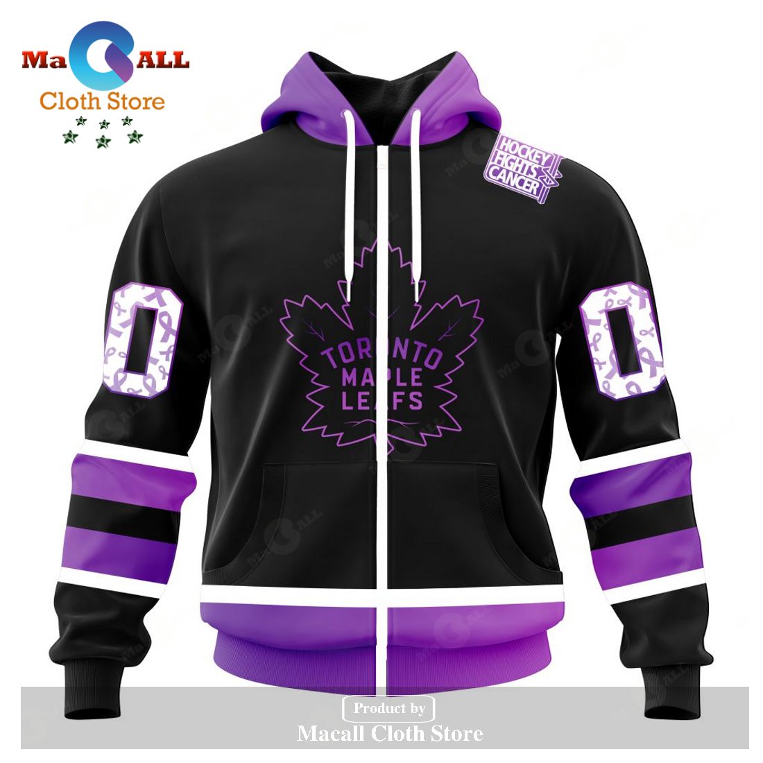 Personalized NHL Toronto Maple Leafs Special Black Hockey Fights Cancer Kits New Version Hoodie Sweatshirt 3D