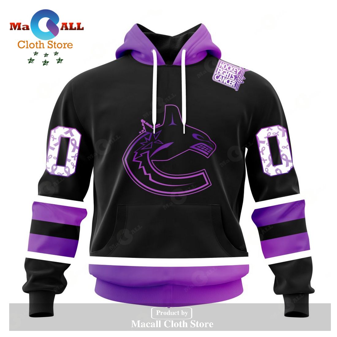 Personalized NHL Vancouver Canucks Special Black Hockey Fights Cancer Kits New Version Hoodie Sweatshirt 3D