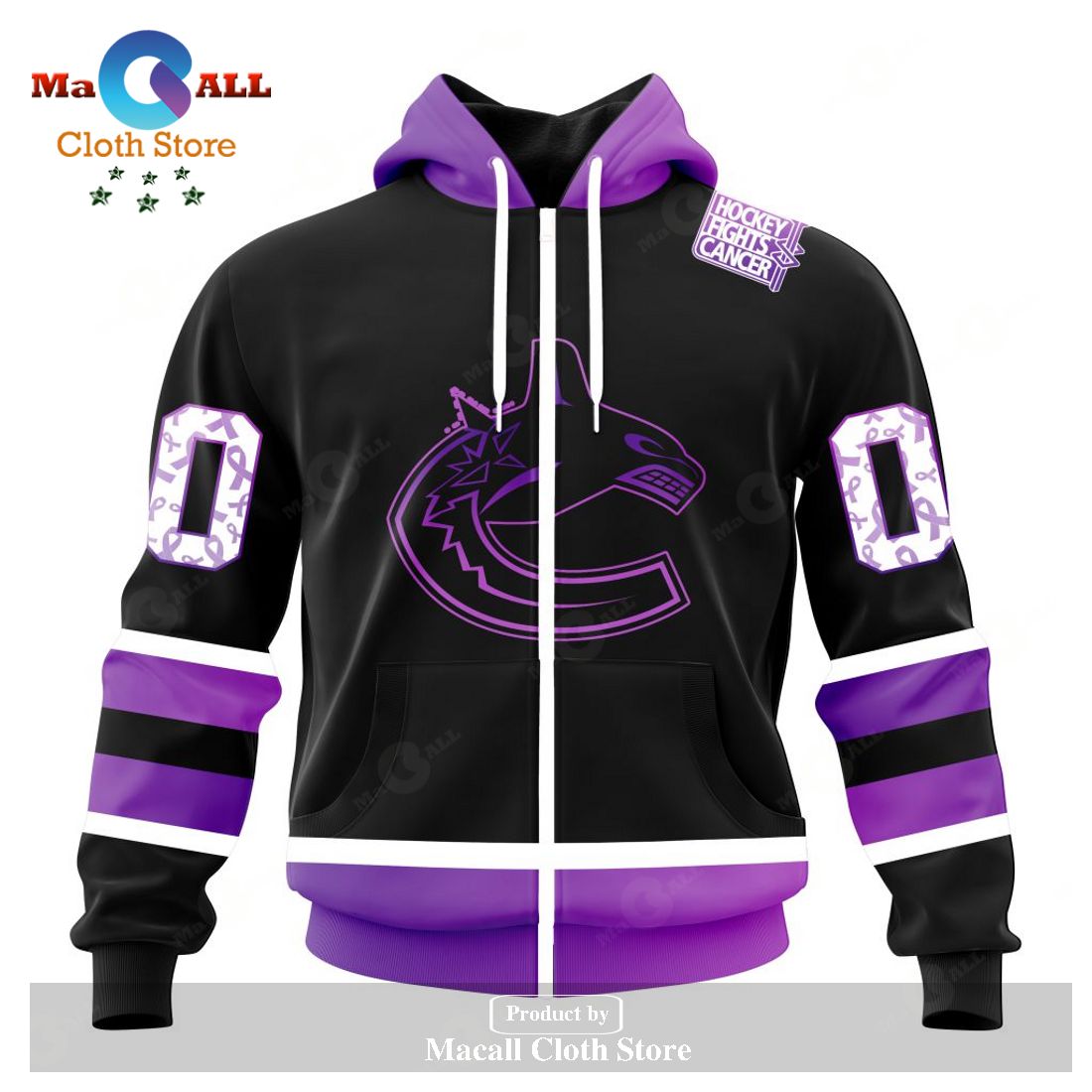 Personalized NHL Vancouver Canucks Special Black Hockey Fights Cancer Kits New Version Hoodie Sweatshirt 3D