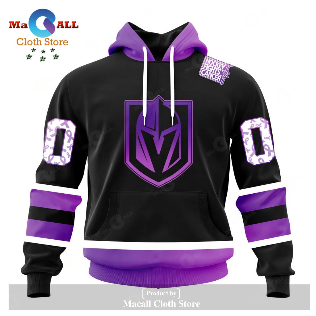 Personalized NHL Vegas Golden Knights Special Black Hockey Fights Cancer Kits New Version Hoodie Sweatshirt 3D