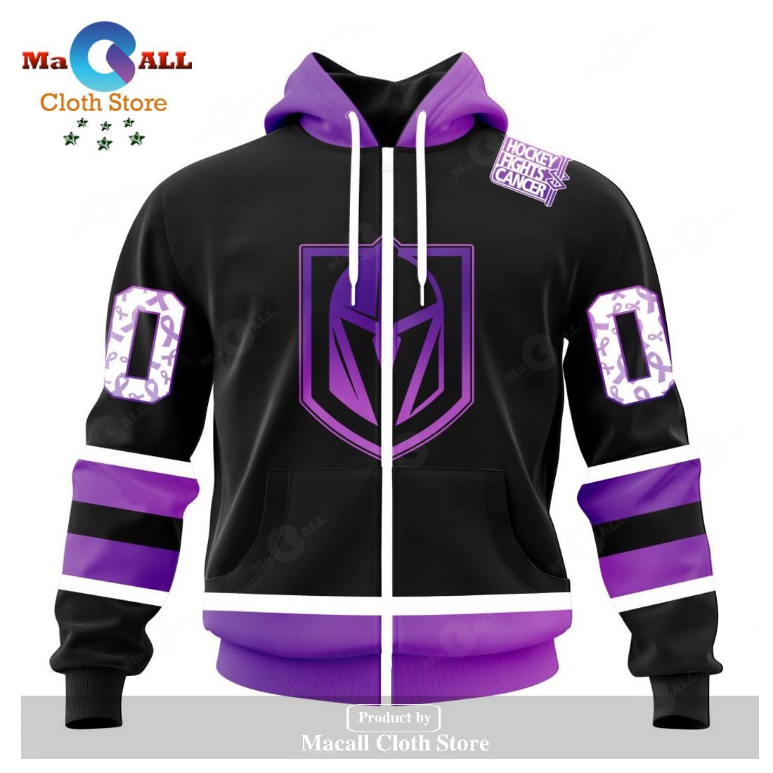 Personalized NHL Vegas Golden Knights Special Black Hockey Fights Cancer Kits New Version Hoodie Sweatshirt 3D