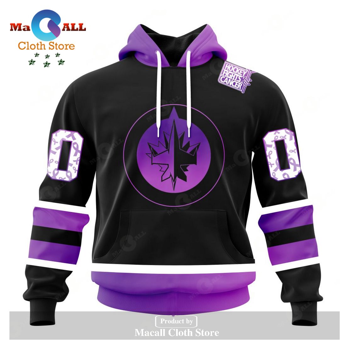 Personalized NHL Winnipeg Jets Special Black Hockey Fights Cancer Kits New Version Hoodie Sweatshirt 3D