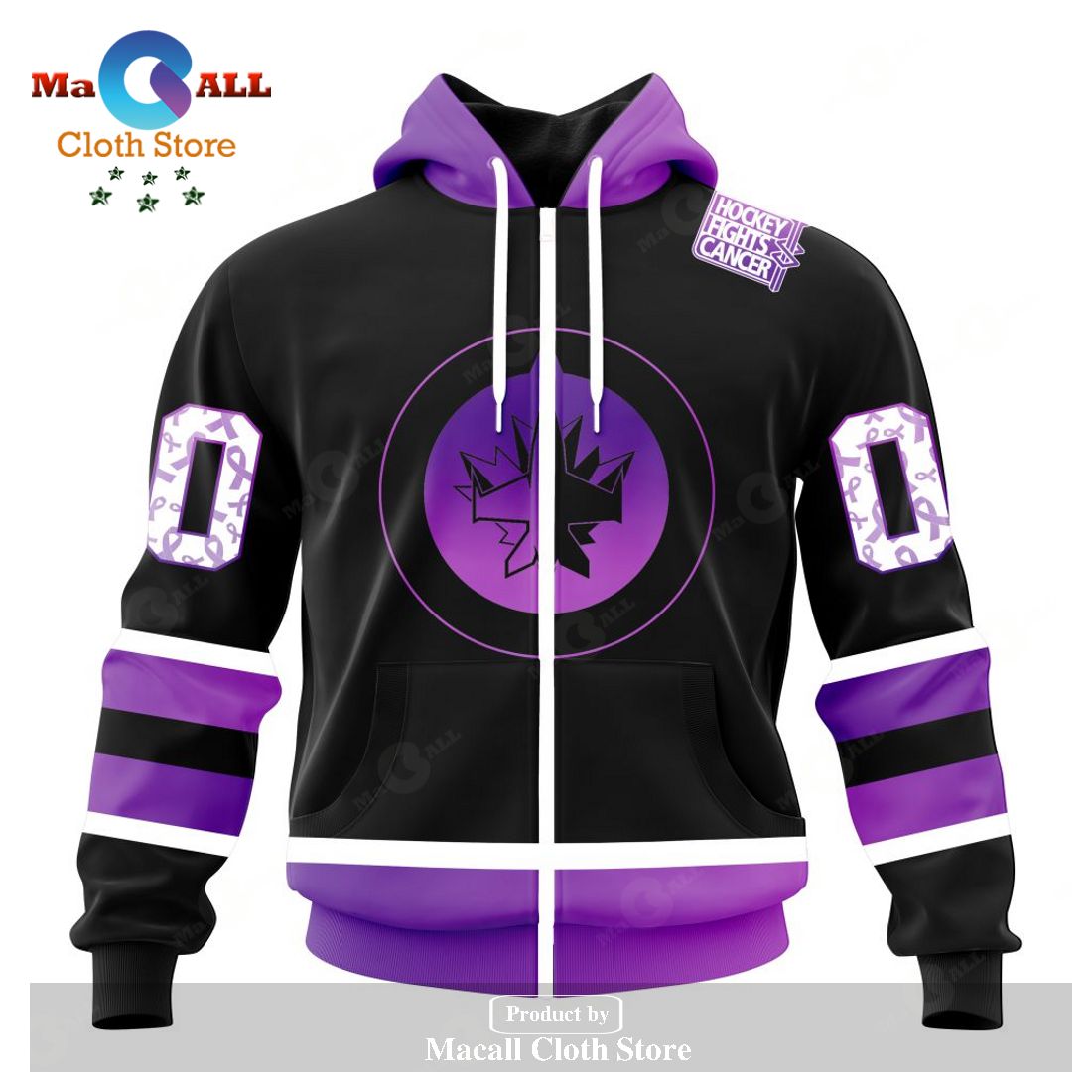 Personalized NHL Winnipeg Jets Special Black Hockey Fights Cancer Kits New Version Hoodie Sweatshirt 3D
