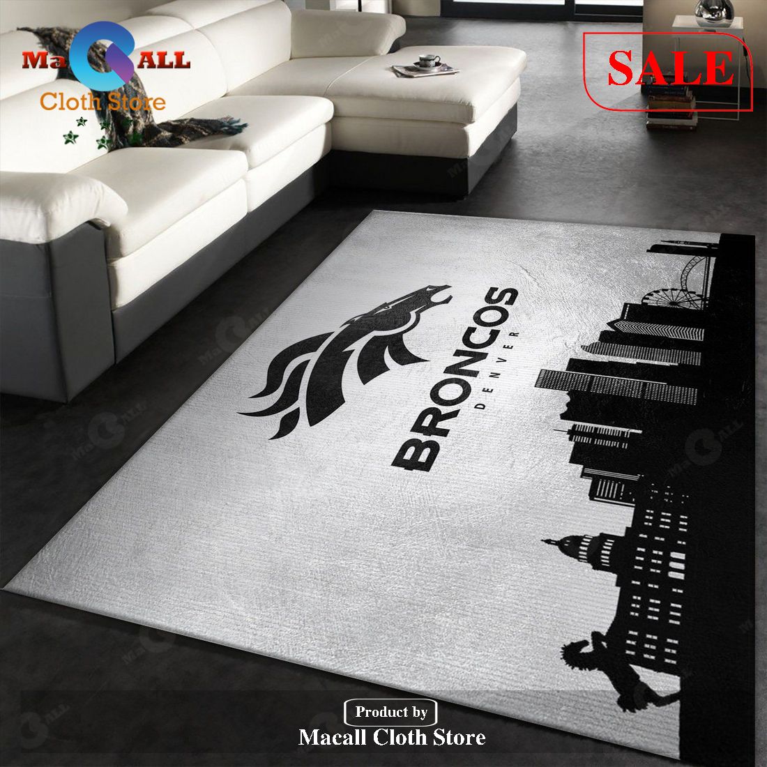 [SALE] Denver Broncos Skyline NFL Area Rug Carpet, Living Room Rug – Indoor Outdoor Rugs