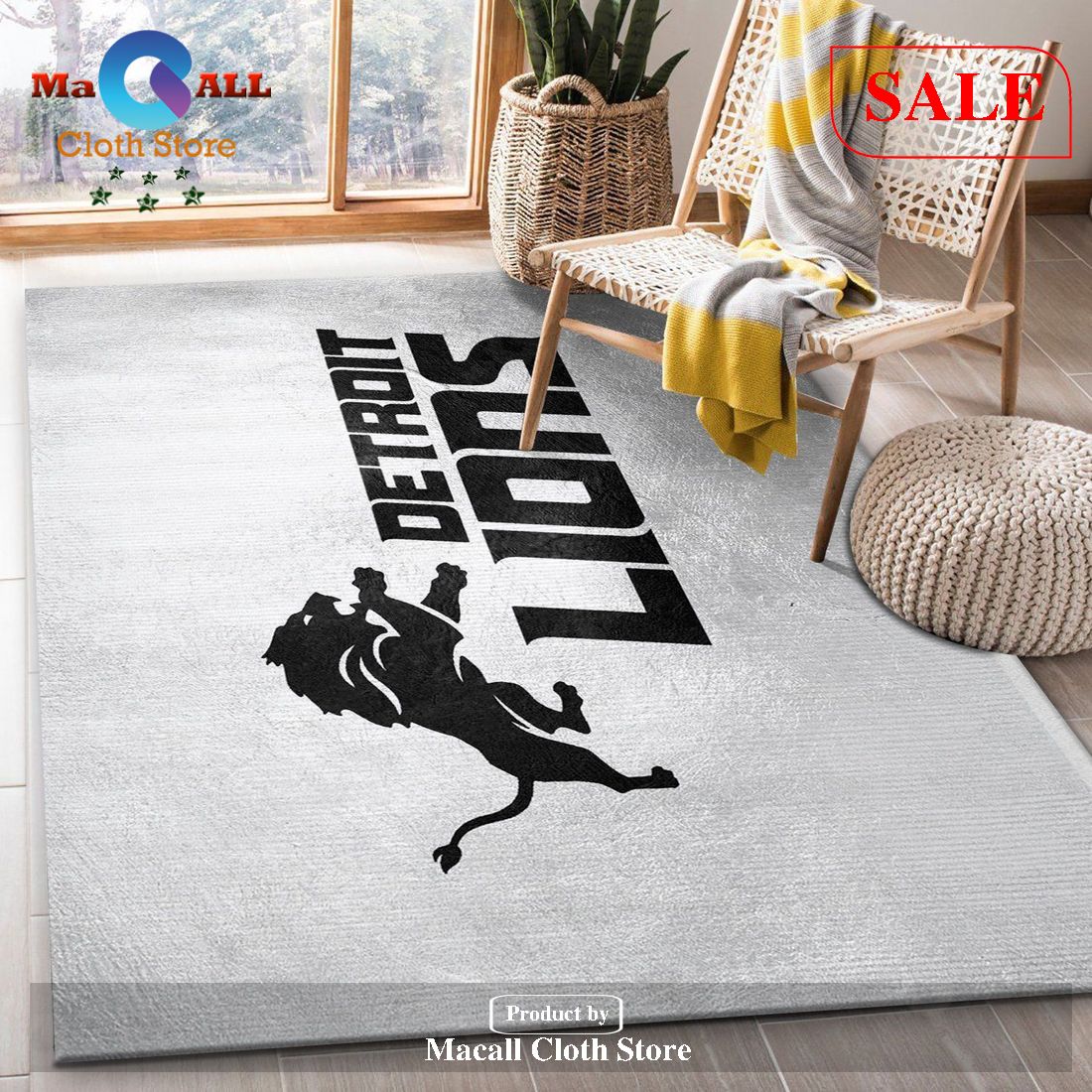 [sale] Detroit Lions Silver Nfl Team Logos Area Rug, Living Room Rug 