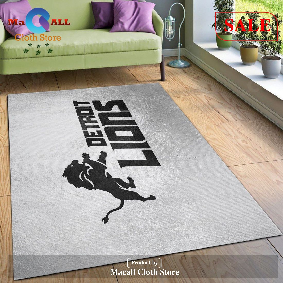 [SALE] Detroit Lions Silver NFL Team Logos Area Rug, Living Room Rug – Indoor Outdoor Rugs