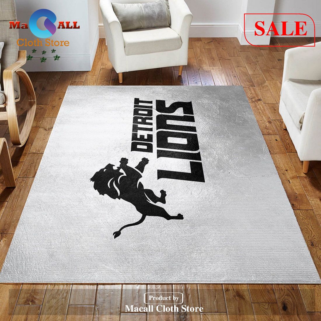 [SALE] Detroit Lions Silver NFL Team Logos Area Rug, Living Room Rug ...