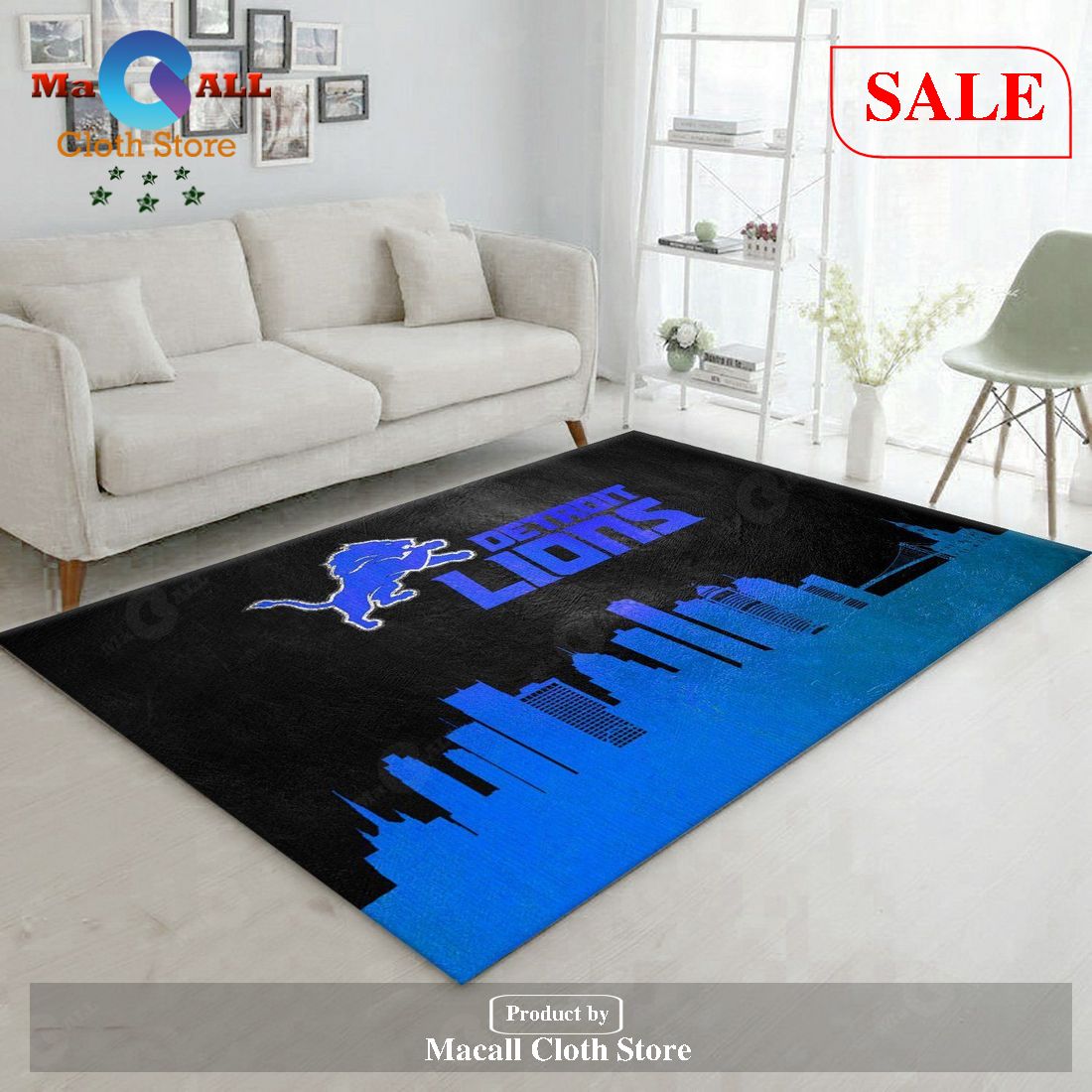 [SALE] Detroit Lions Skyline NFL Area Rug, Living Room Rug, Family Gift US Decor – Indoor Outdoor Rugs