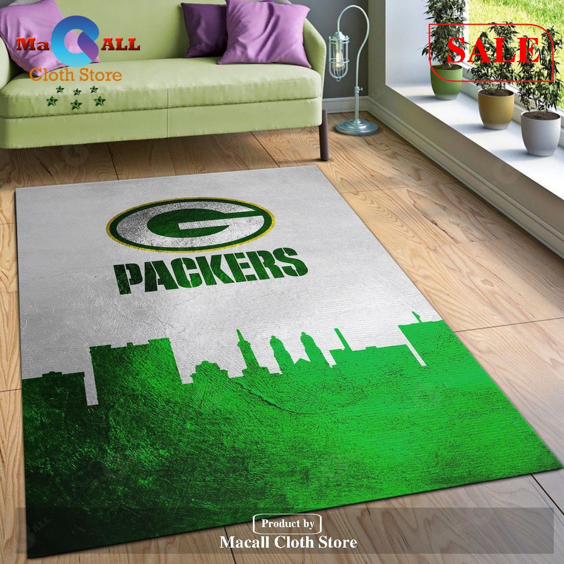 [SALE] Green Bay Packers Skyline NFL Team Logos Area Rug, Living room and bedroom Rug, Home Decor Floor Decor – Indoor Outdoor Rugs