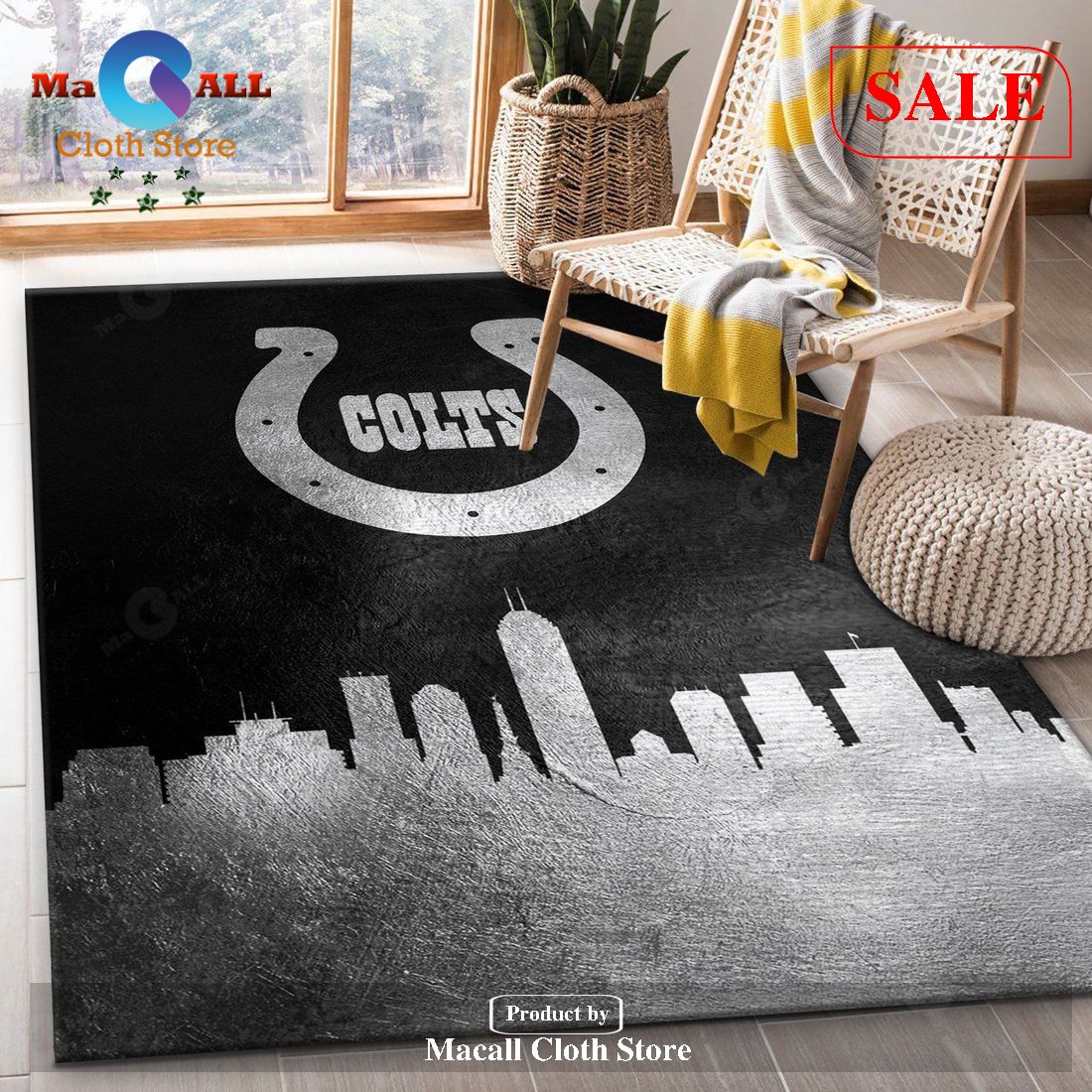 [SALE] Indiana Colts Skyline NFL Area Rug, Bedroom – Indoor Outdoor Rugs – 3131