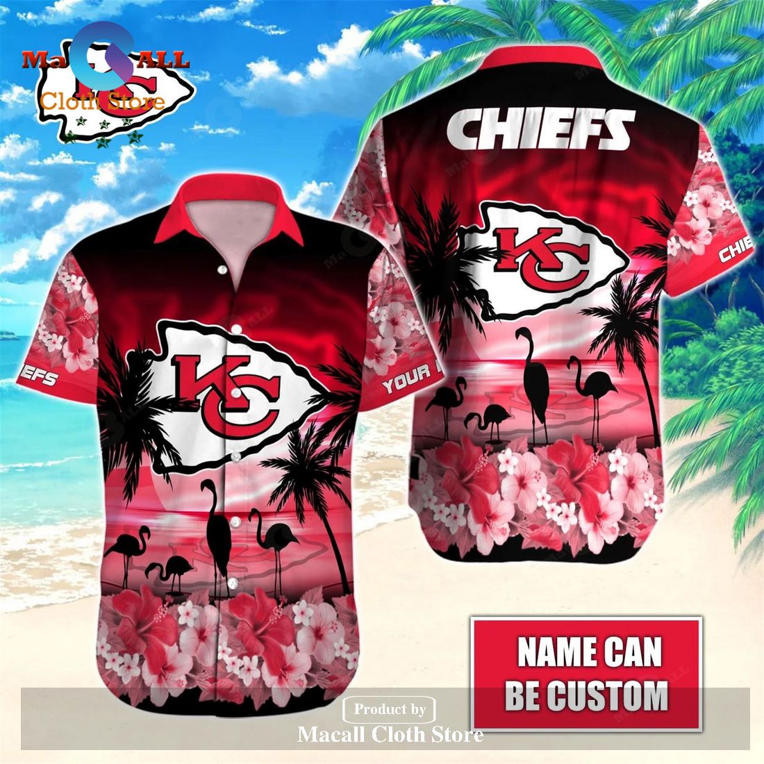 Kansas City Chiefs Tropical Floral Custom Name Aloha Hawaiian Shirt