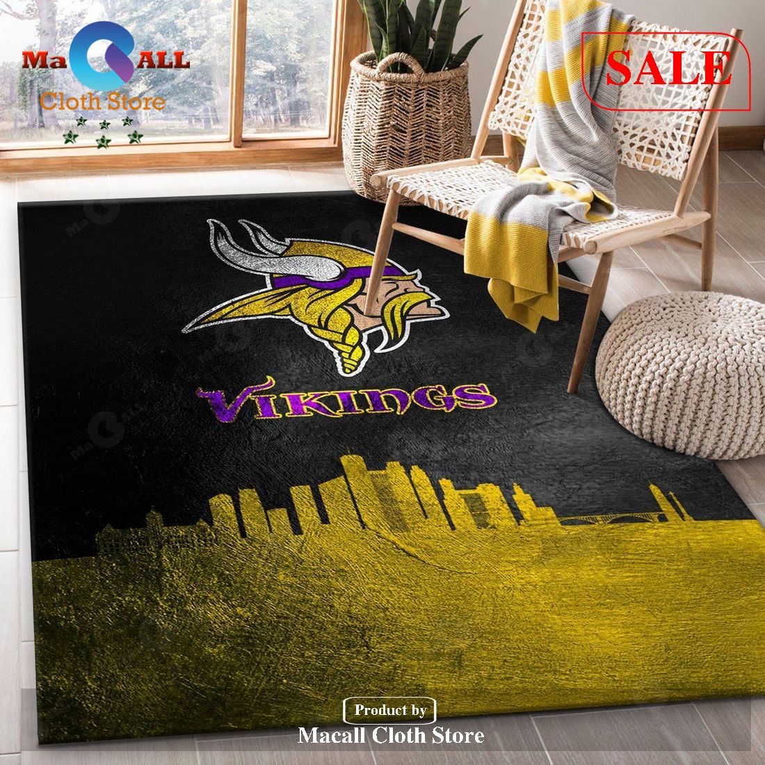 [SALE] Minnesota Vikings Skyline NFL Team Logos Area Rug, Living Room Rug, Home US Decor – Indoor Outdoor Rugs