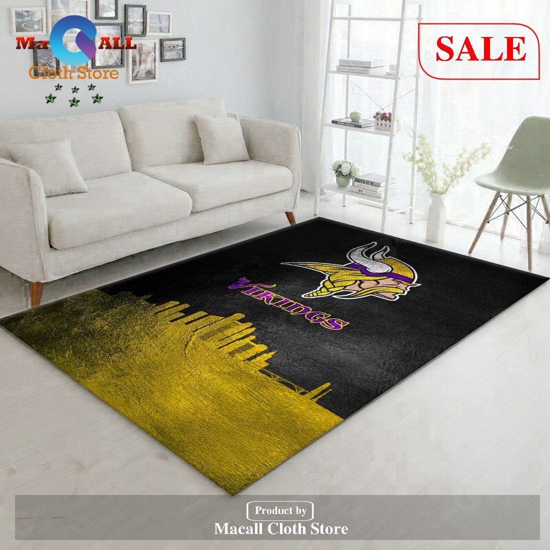 [SALE] Minnesota Vikings Skyline NFL Team Logos Area Rug, Living Room Rug, Home US Decor – Indoor Outdoor Rugs