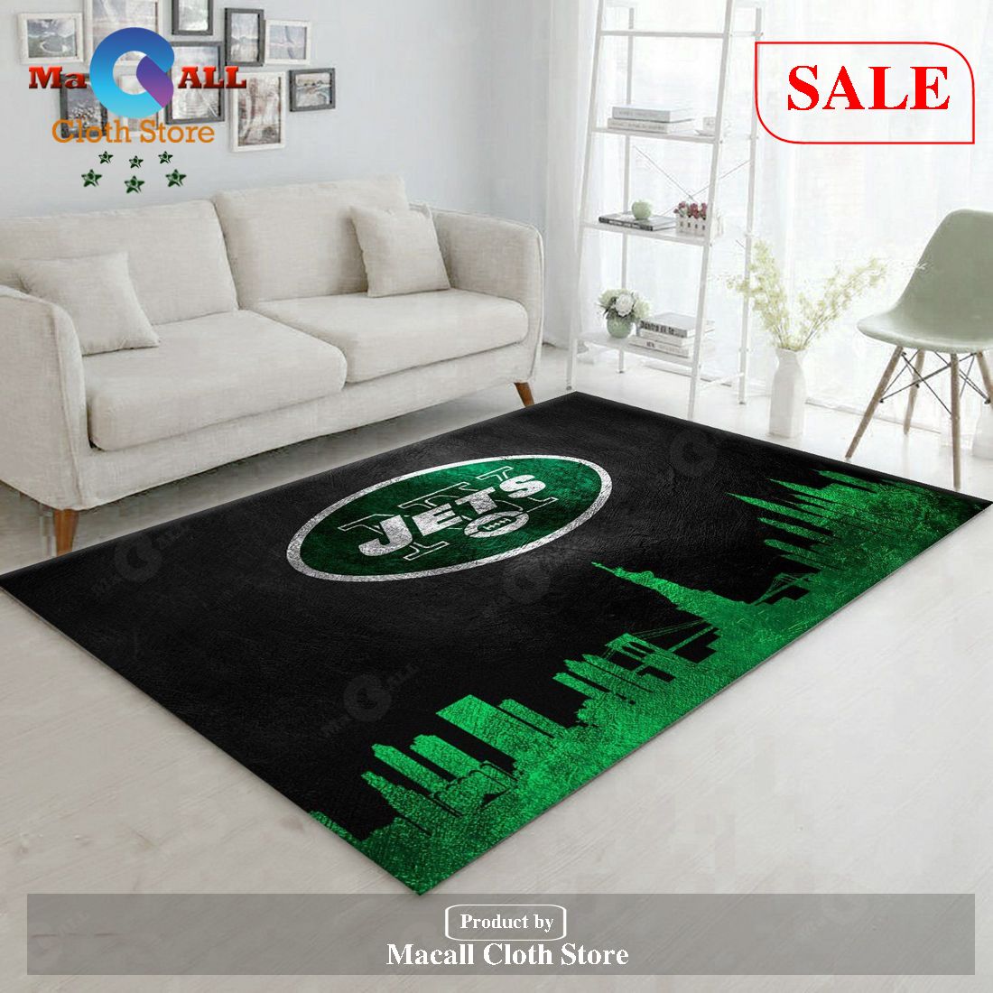 [SALE] New York Jets Skyline NFL Team Logos Area Rug, Bedroom, Home Decor Floor Decor – Indoor Outdoor Rugs